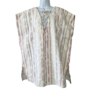 SAND CLOUD Women’s Beige Multi Daisy Stripe Beach Pool Vacation Cover Up- O/S